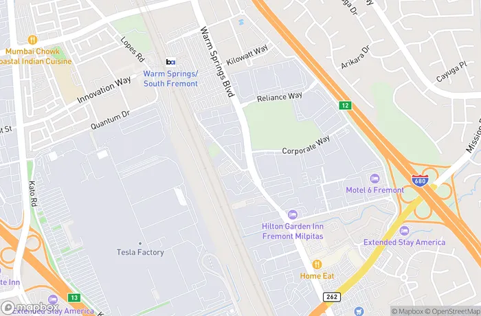 Map of California - Fremont - Warm Springs Blvd