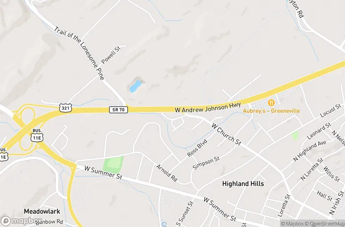 Map of Greeneville West Andrew Johnson Highway