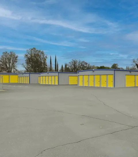 Drive-up storage units and boat storage parking on Esplanade in Chico, California.