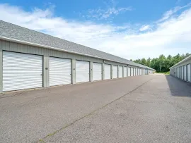 Wide drive aisle with convenient drive-up storage units in Berwick at 560 Portland Street