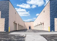 Wide drive aisle with outdoor drive-up units in West Chicago at 28W725 Garys Mill Rd
