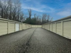 Wide drive aisles with outdoor drive-up storage units in Wilbraham, MA