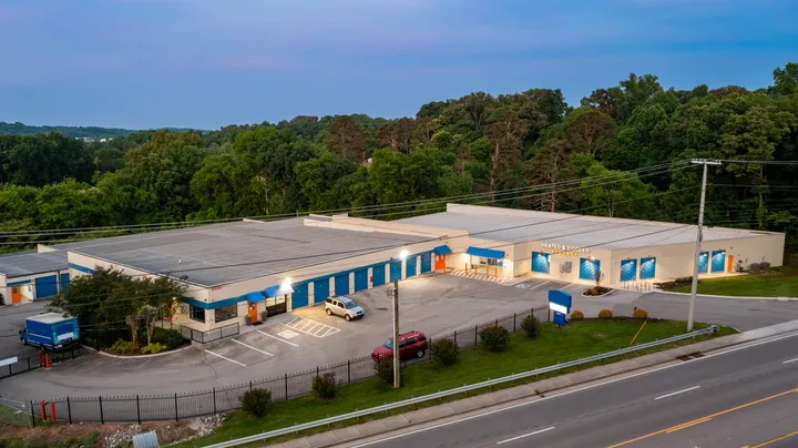 Outside aerial view of storage facility in Knoxville Tennessee