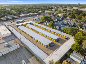 Aerial view of self storage facility with outdoor units.