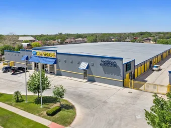 Aerial view of a self-storage facility with climate control building.