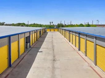 Outdoor drive-up storage units.