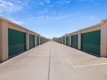 Outdoor drive-up storage units.