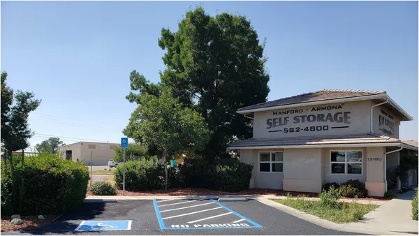 Rental office exterior and parking area