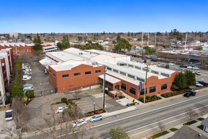 Aerial view of the facility building and surrounding area.