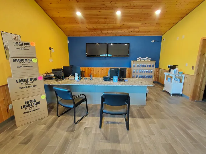 Office interior with packing supplies