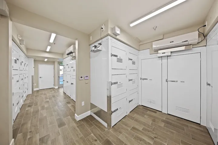 Indoor hallway with climate-controlled storage lockers.