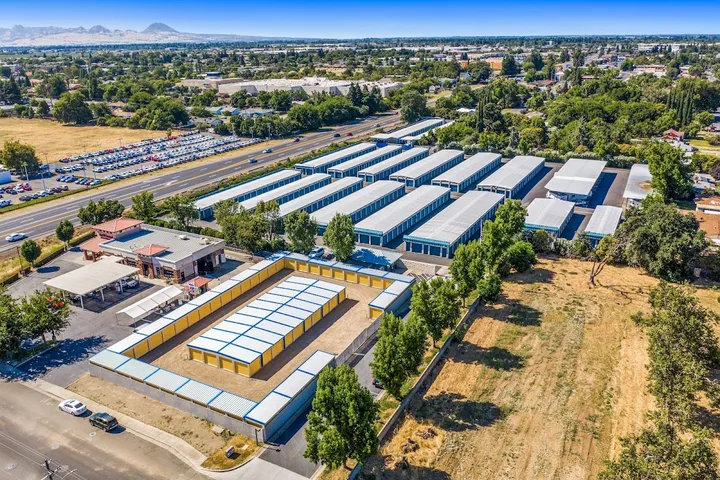 Aerial view of the storage facility showing multiple buildings and parking.