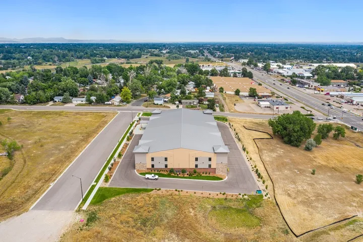 Aerial view of the storage facility surrounded by landscape.