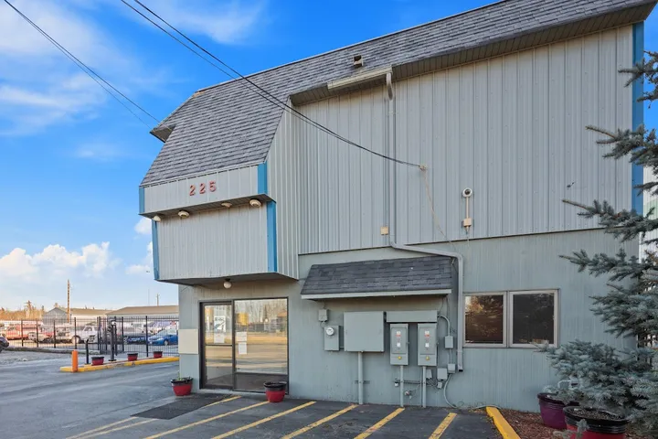 Side view of main office building entrance.
