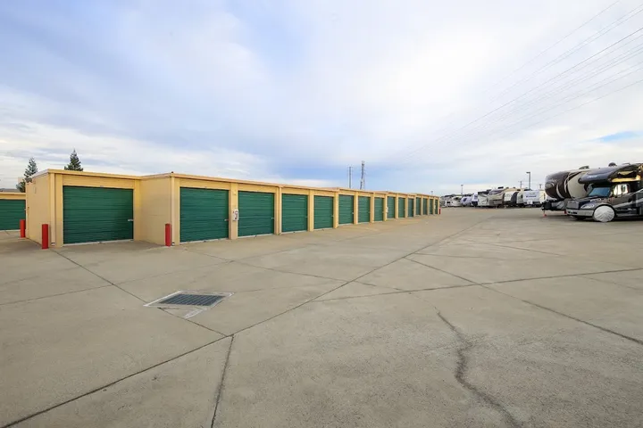 Outdoor drive-up storage units and RV parking.