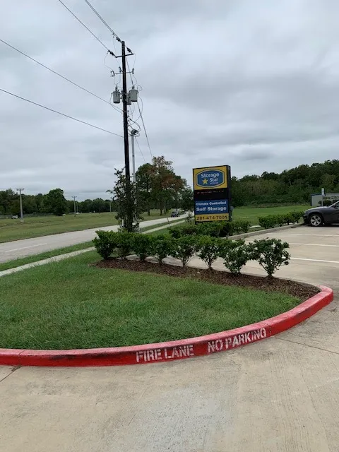 Roadside sign for Storage Star Self Storage with contact and climate control info