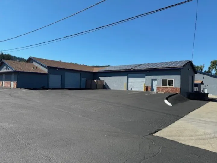 Storage facility buildings with solar panels on the roof