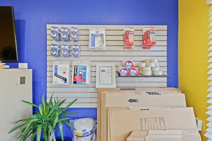 Retail display of moving and packing supplies in the office.