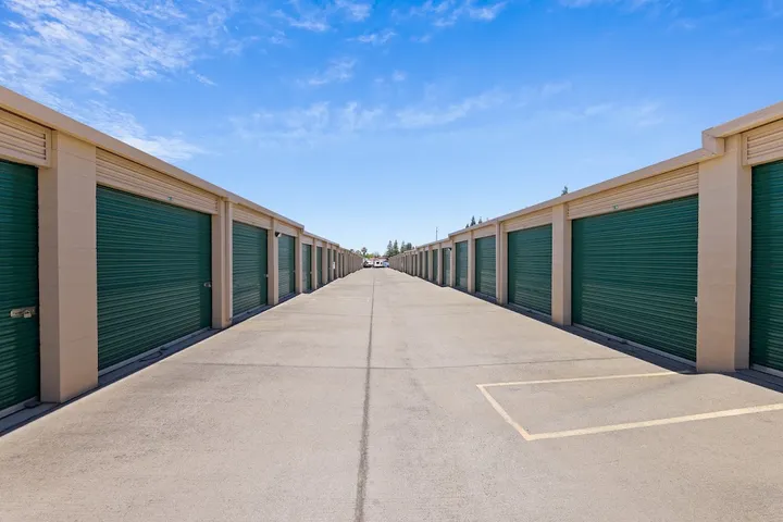 Outdoor drive-up storage units.