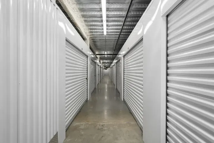 Interior hallway of climate-controlled self-storage units on Chicago’s North Side
