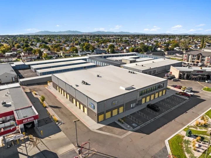 Aerial view of Storage Star’s secure self-storage units in Roy, both drive-up and indoor units.